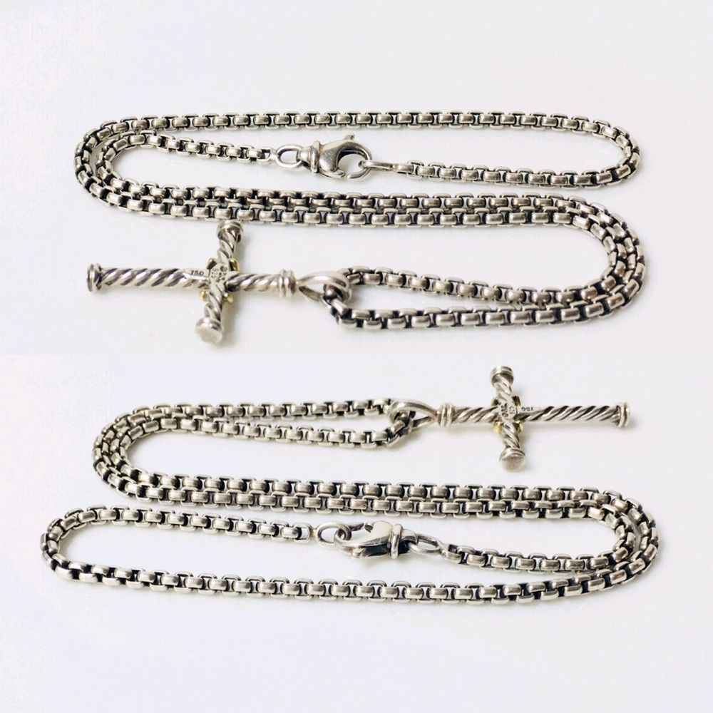 David Yurman Sterling & 18k X Cable Cross Pendant - Picture 5 of 8